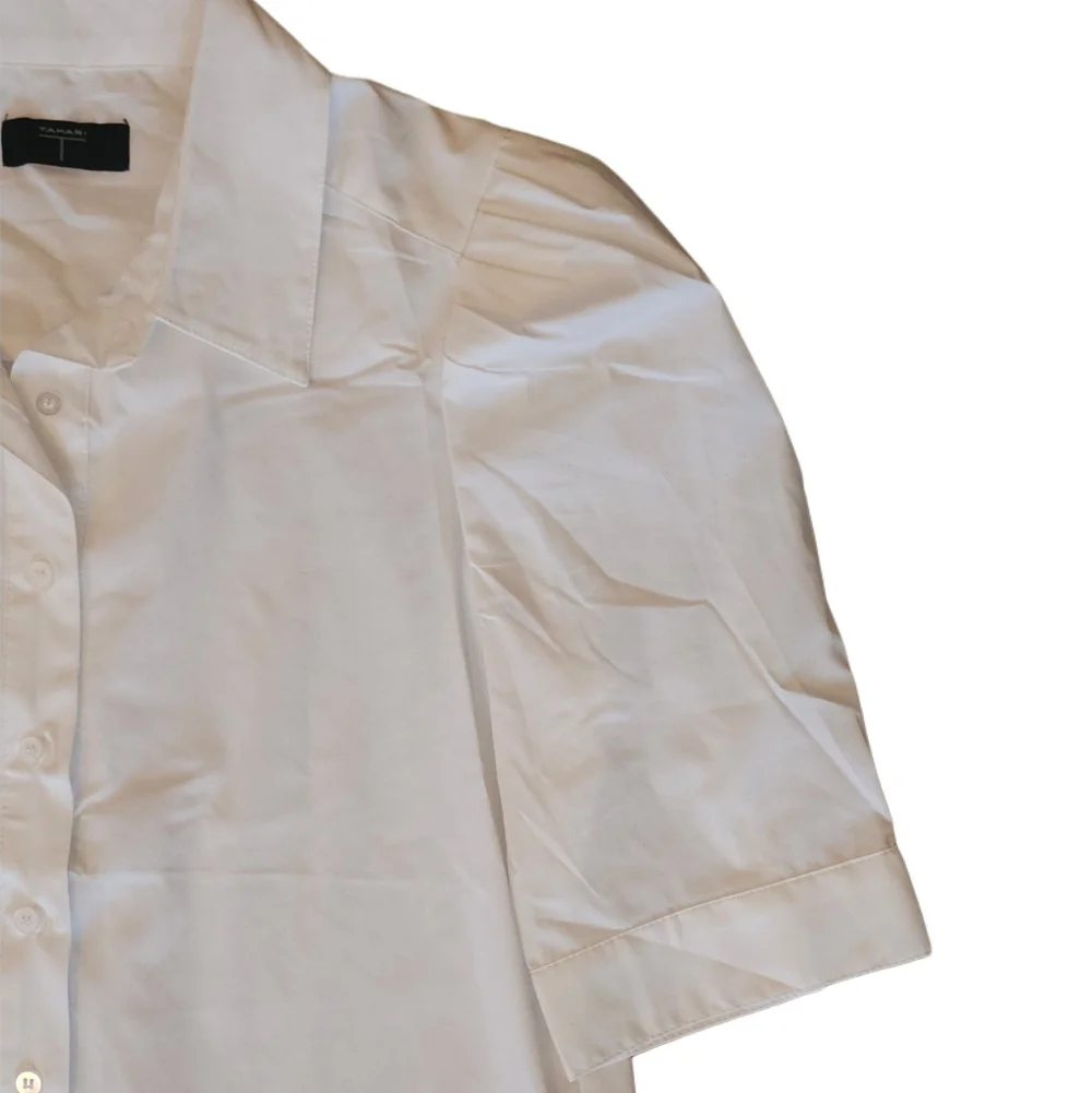 Tahari White Button Up Short Sleeve Shirt Medium - Picture 3 of 6
